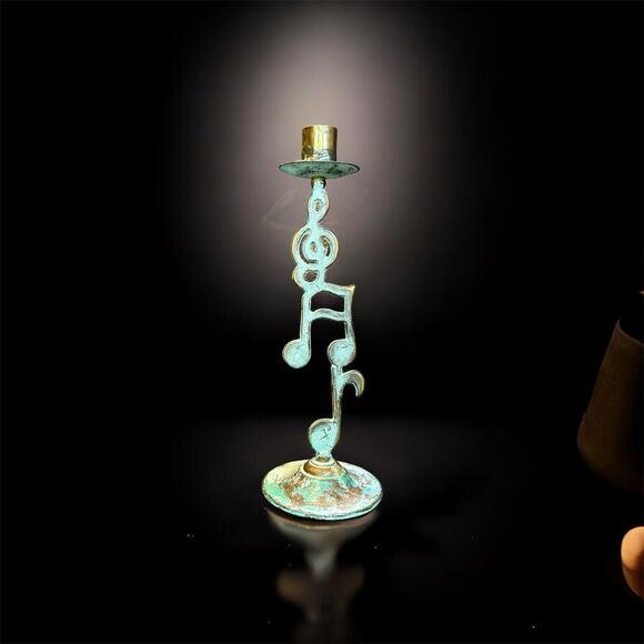 Vintage Brass Music Notes Candlestick Holder - Patina Finish -10 Inch’s -rare - Picture 2 of 6